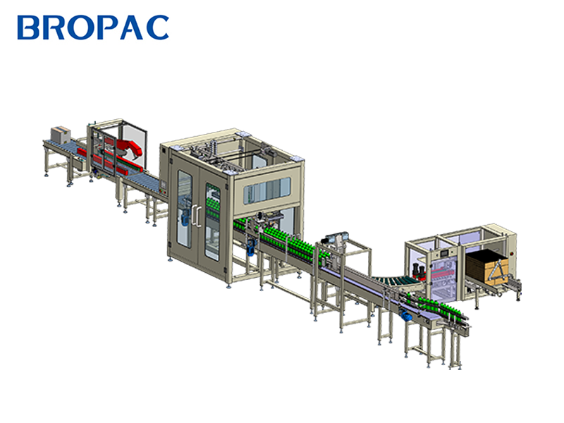 Automatic opening and sealing packaging line for bottled products
